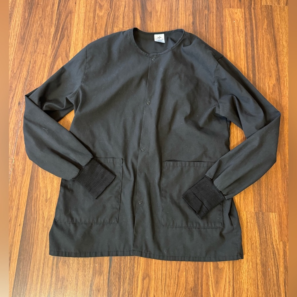 MedLine Womens Small Warm-Up Black Scrub Jacket Snap Pre-Owned